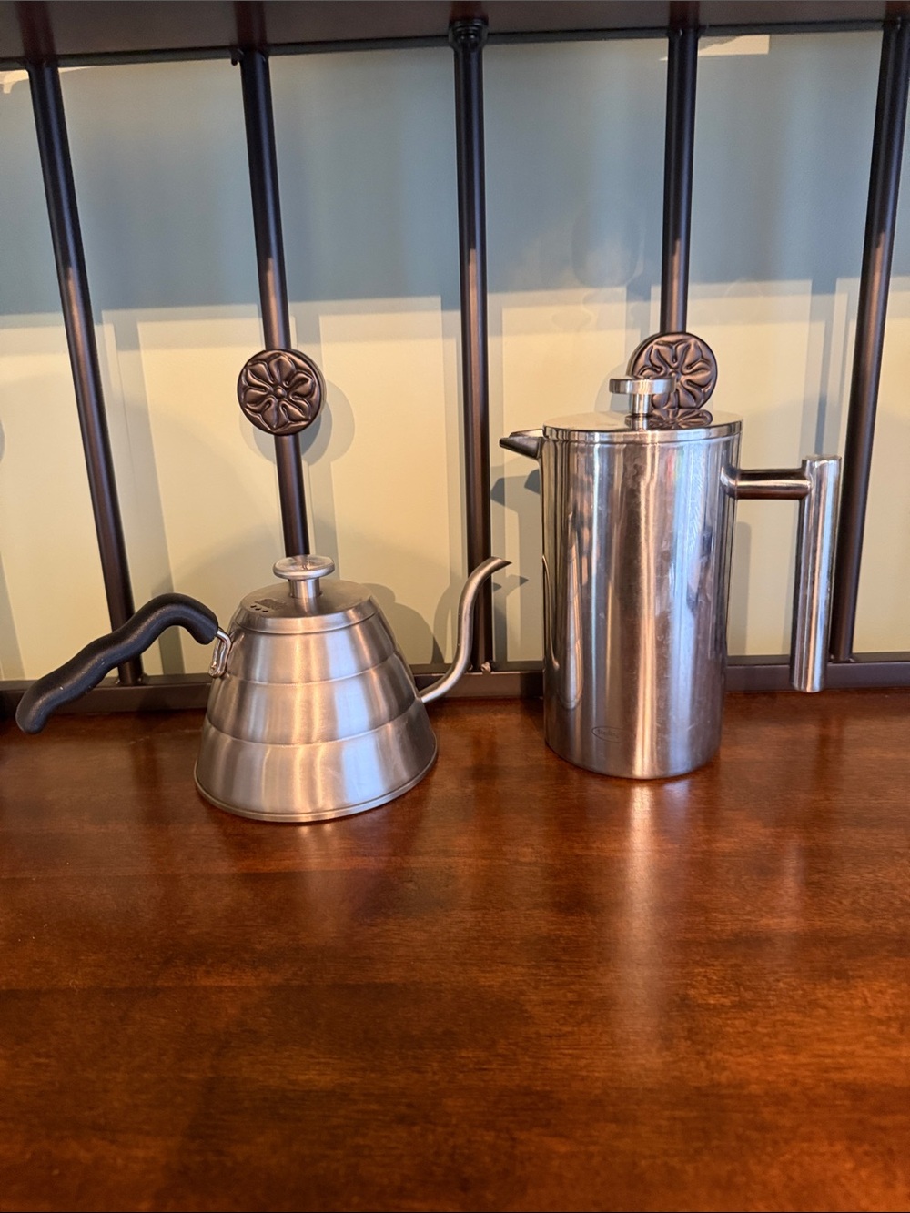 Stainless Steel Gooseneck Kettle and French Press Set - Silver